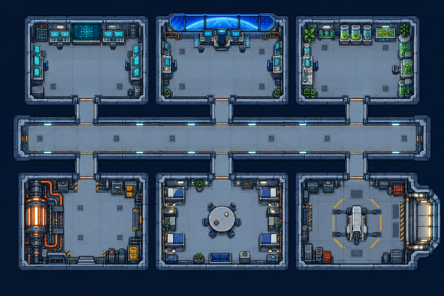 Original Ares Relay deck artwork showing connected ship rooms
